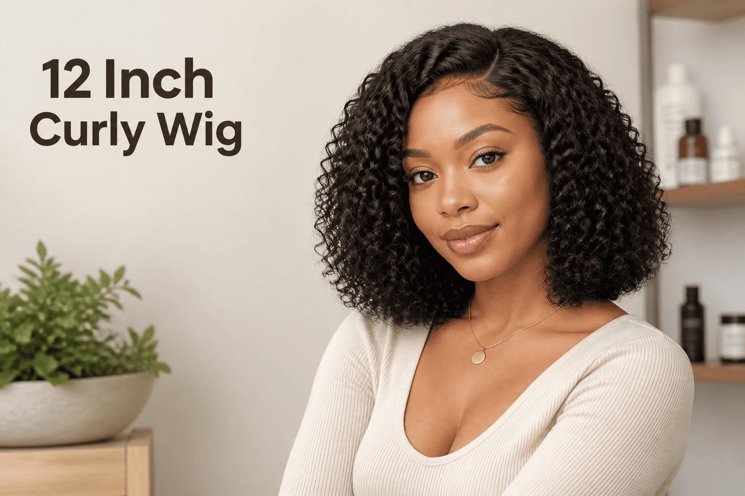 12 Inch Curly Wig cover image with natural curly human hair wig