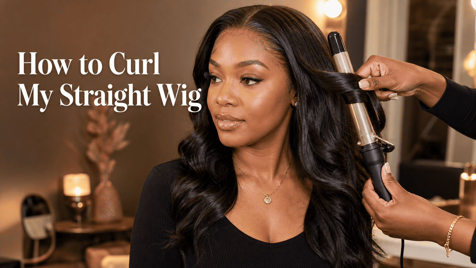 How to Curl My Straight Wig cover image with a straight wig being curled into soft waves