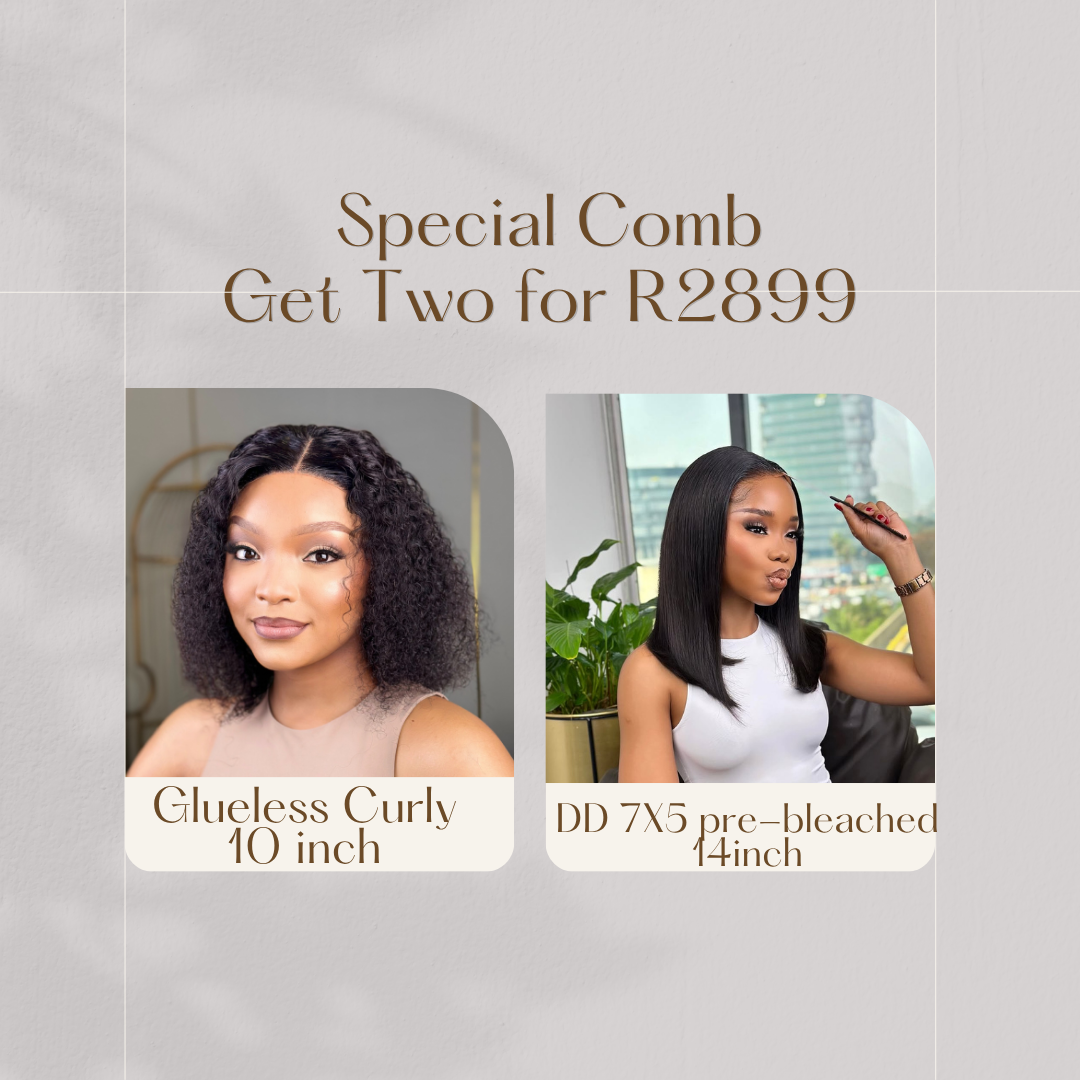 Glueless Double Drawn Straight BoB with Water Curly Wigs