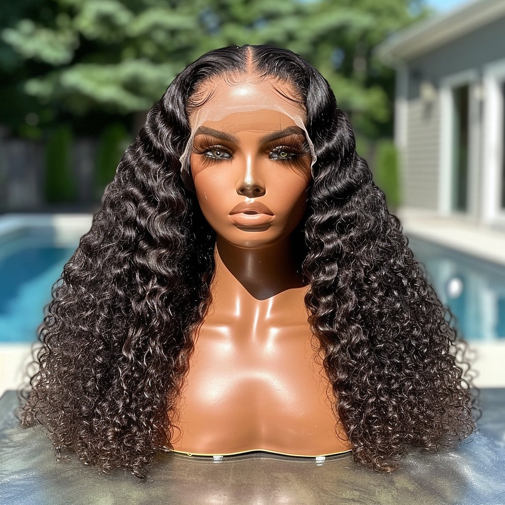 Double Drawn Water Curly Lace Frontal Wigs