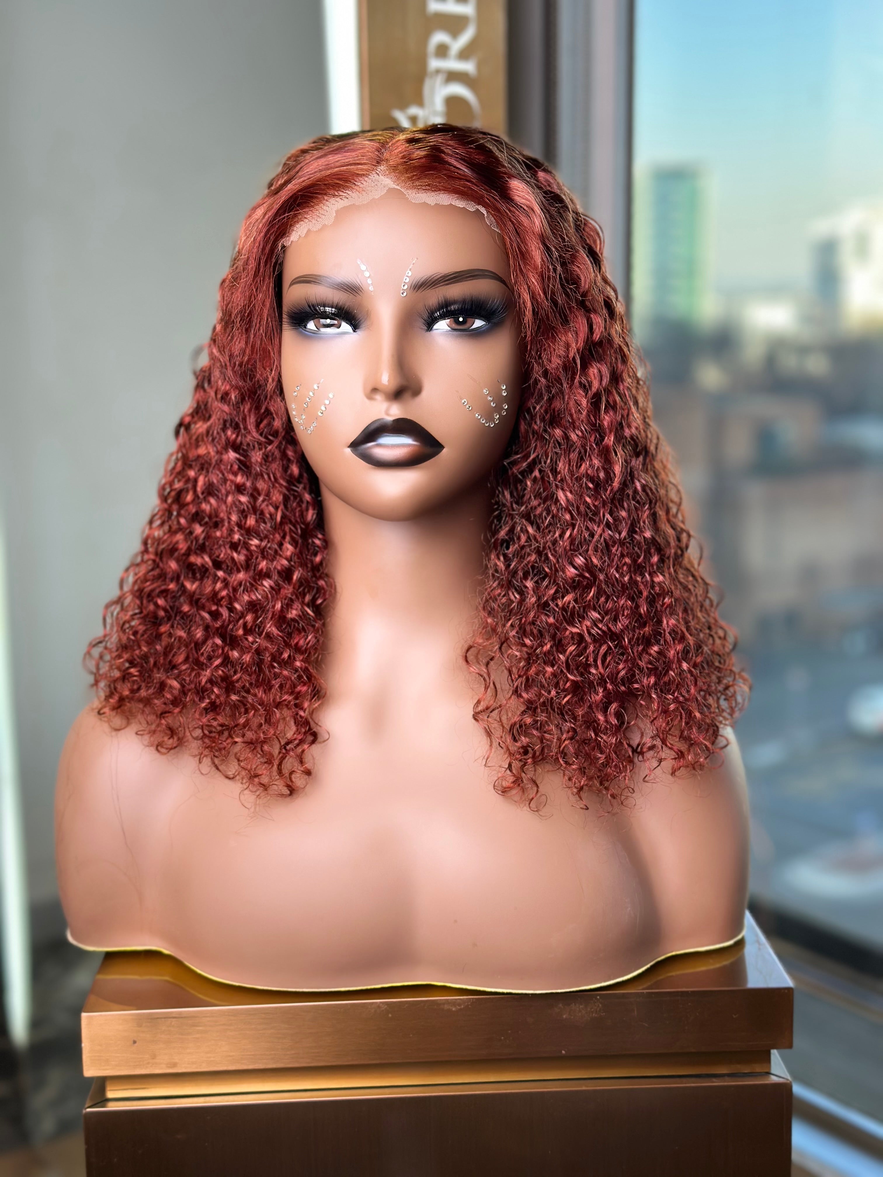 Reddish Brown Glueless Front Curly 14 Inch Wig With 7 X 6 Lace