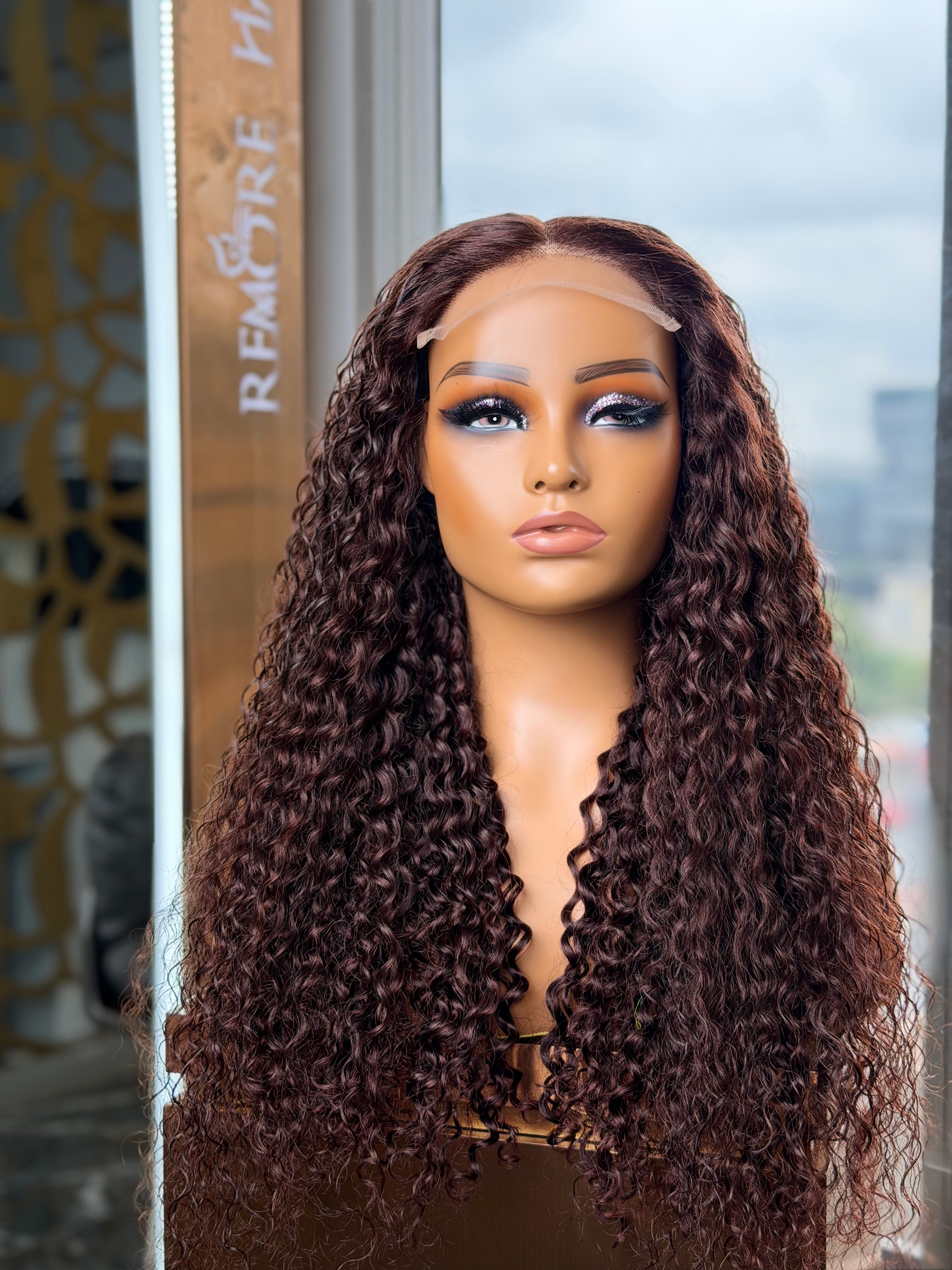 Double Drawn Brown Glueless Water Curly 24 Inch