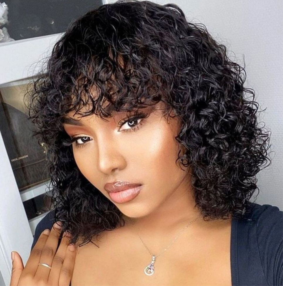 Fringe Curly Wig 100 % Human Hair