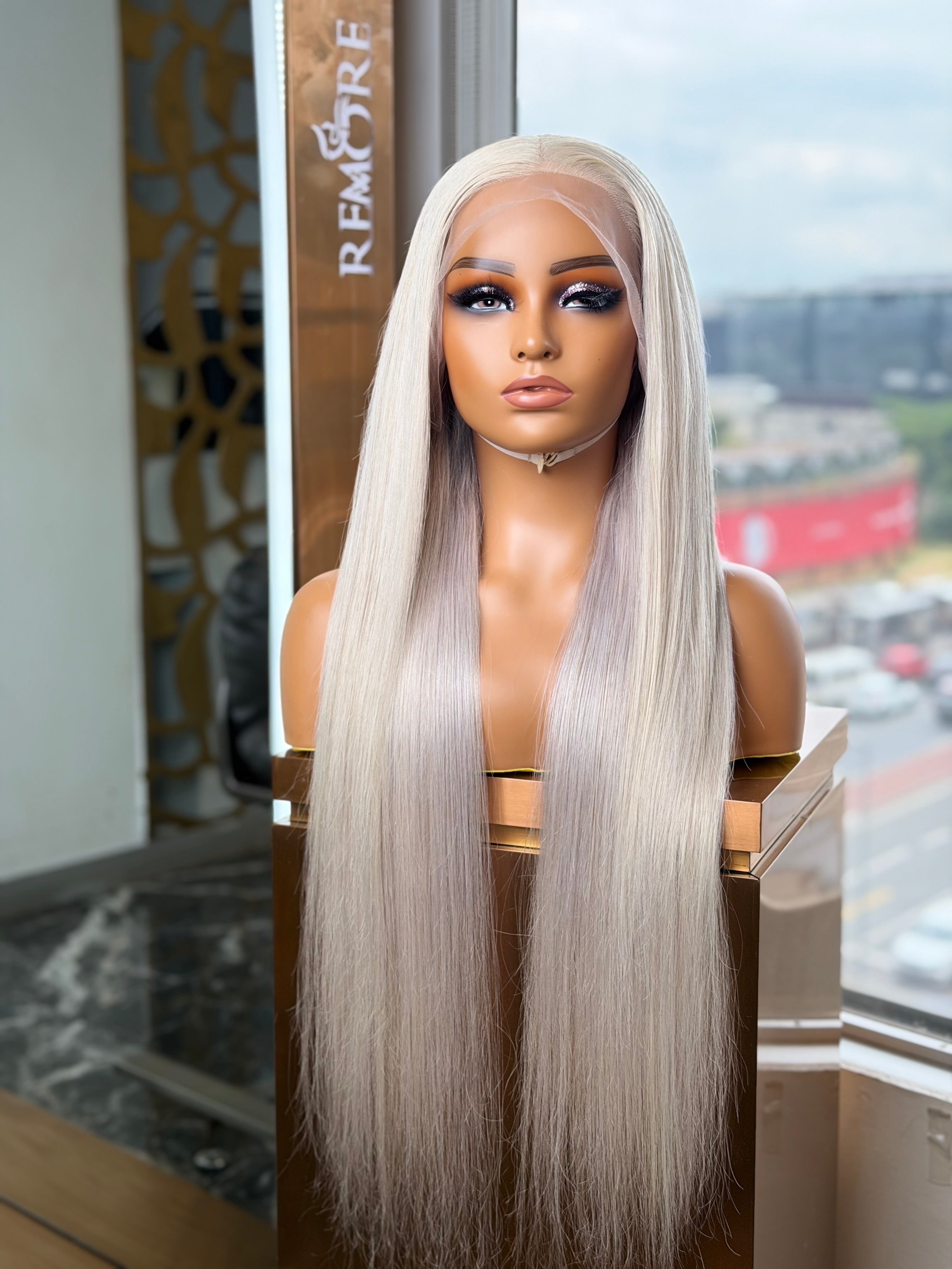 Grey Straight Full Frontal 30 Inch Wig
