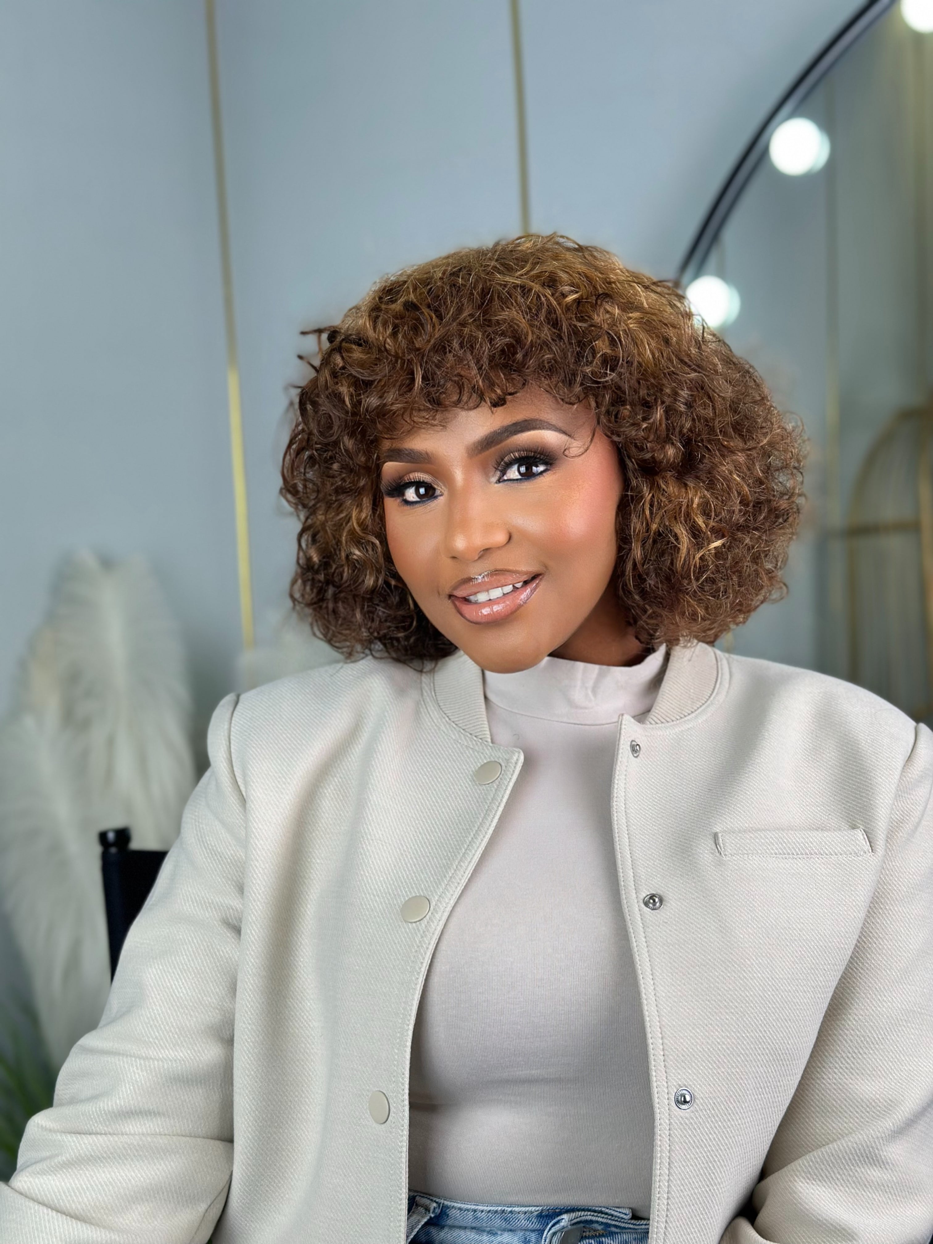 Highlight Color Short Curly Bob With Bangs Remorehair