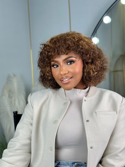 Highlight Color Short Curly Bob With Bangs