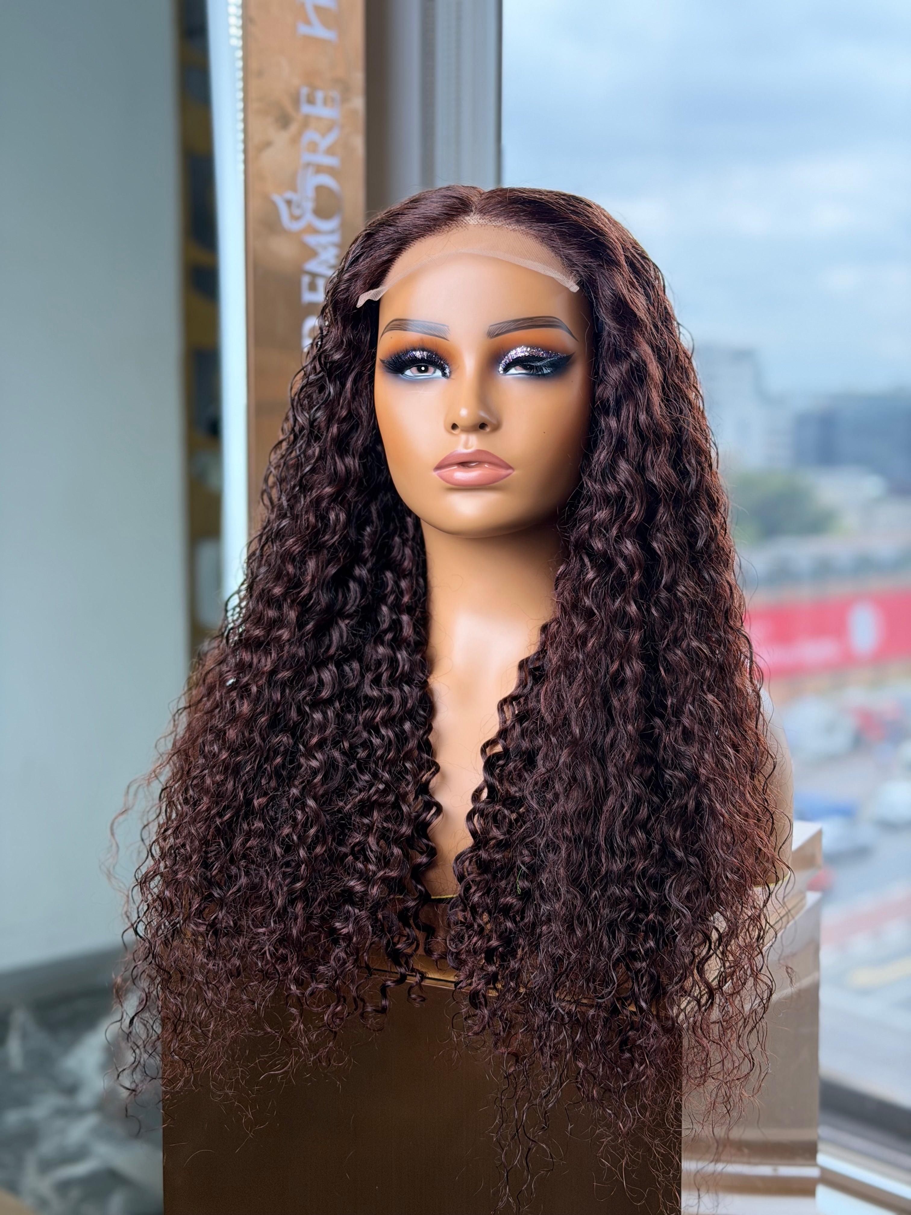 Double Drawn Brown Glueless Water Curly 24 Inch