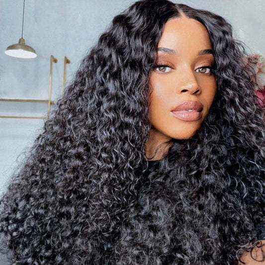 Full curly human hair wig back view