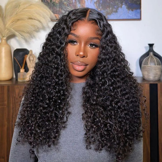 Full curly human hair wig back view