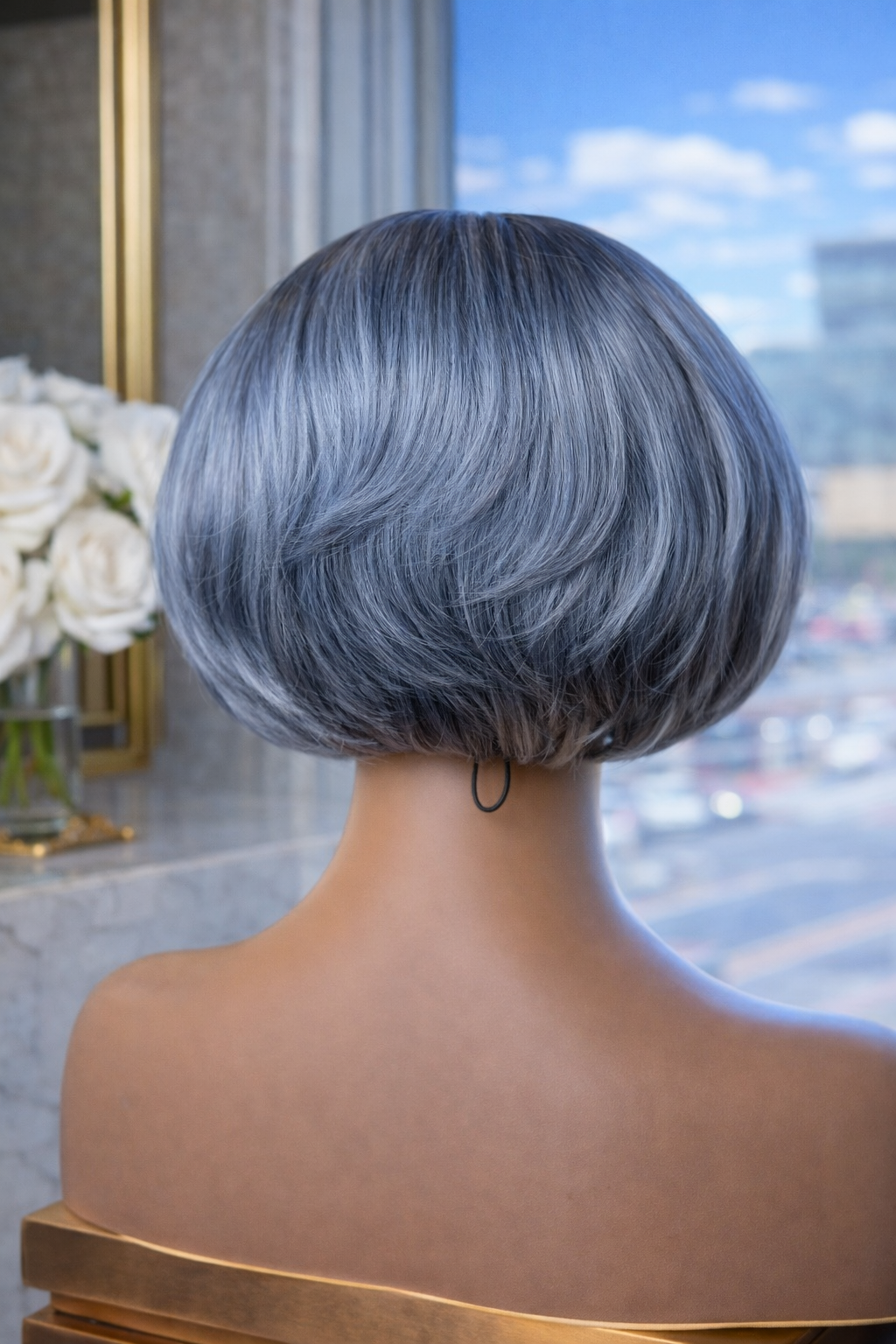 Glueless Layered Grey Colour Straight Pixie Wig
