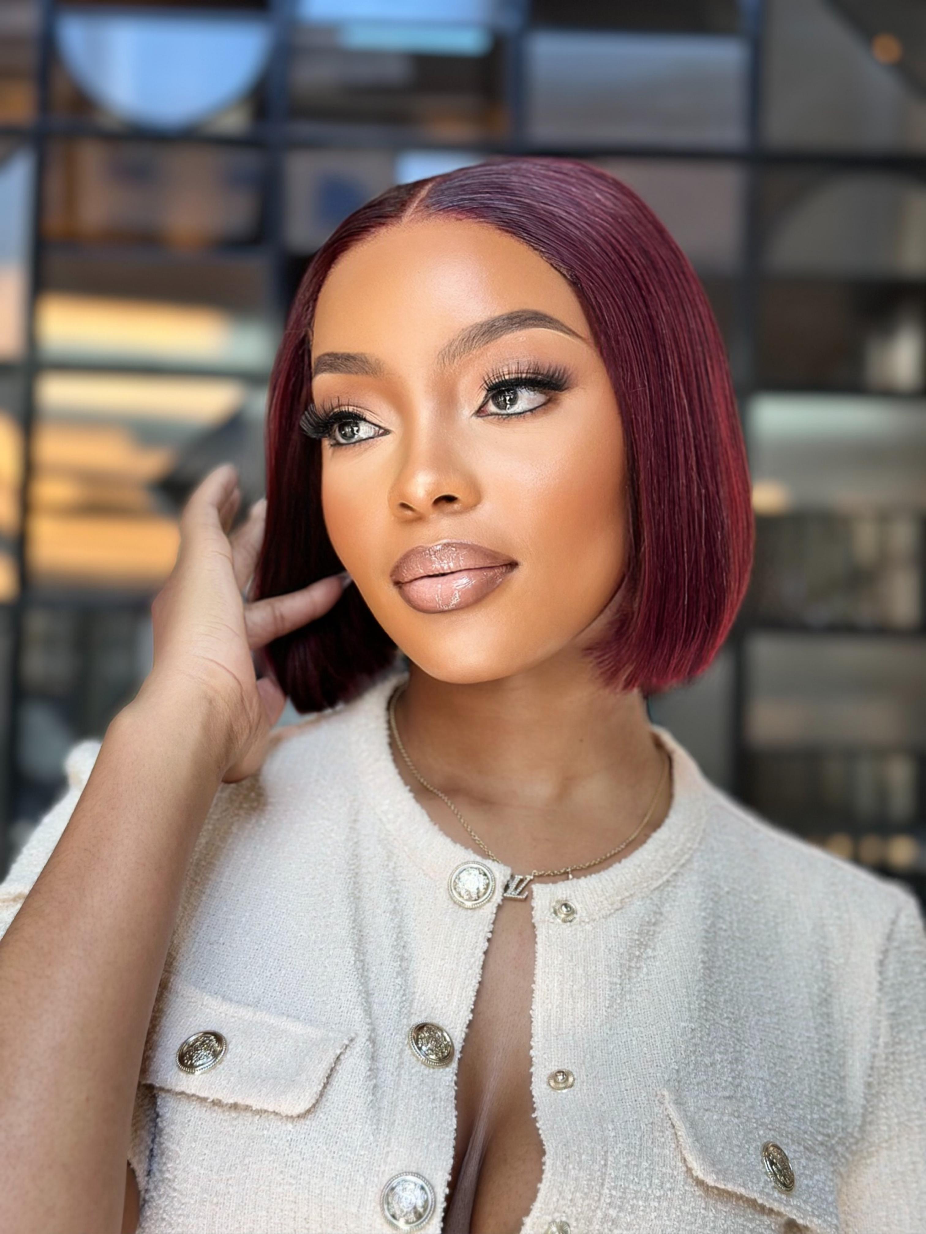 Sleek Burgundy Glueless 8 inch Bob Wig