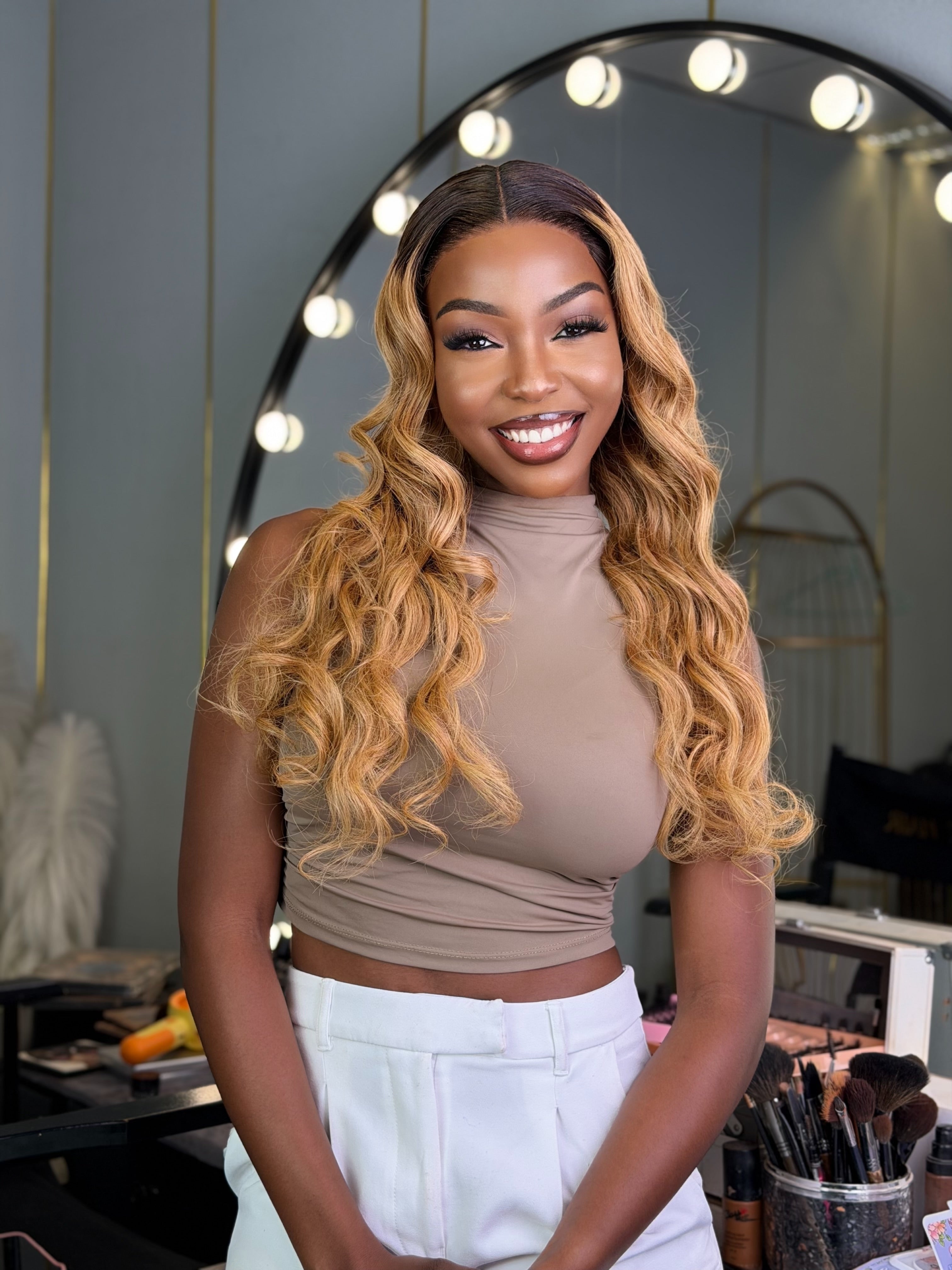 Ombre Blonde Colored Glueless Straight 26 Inch Wig