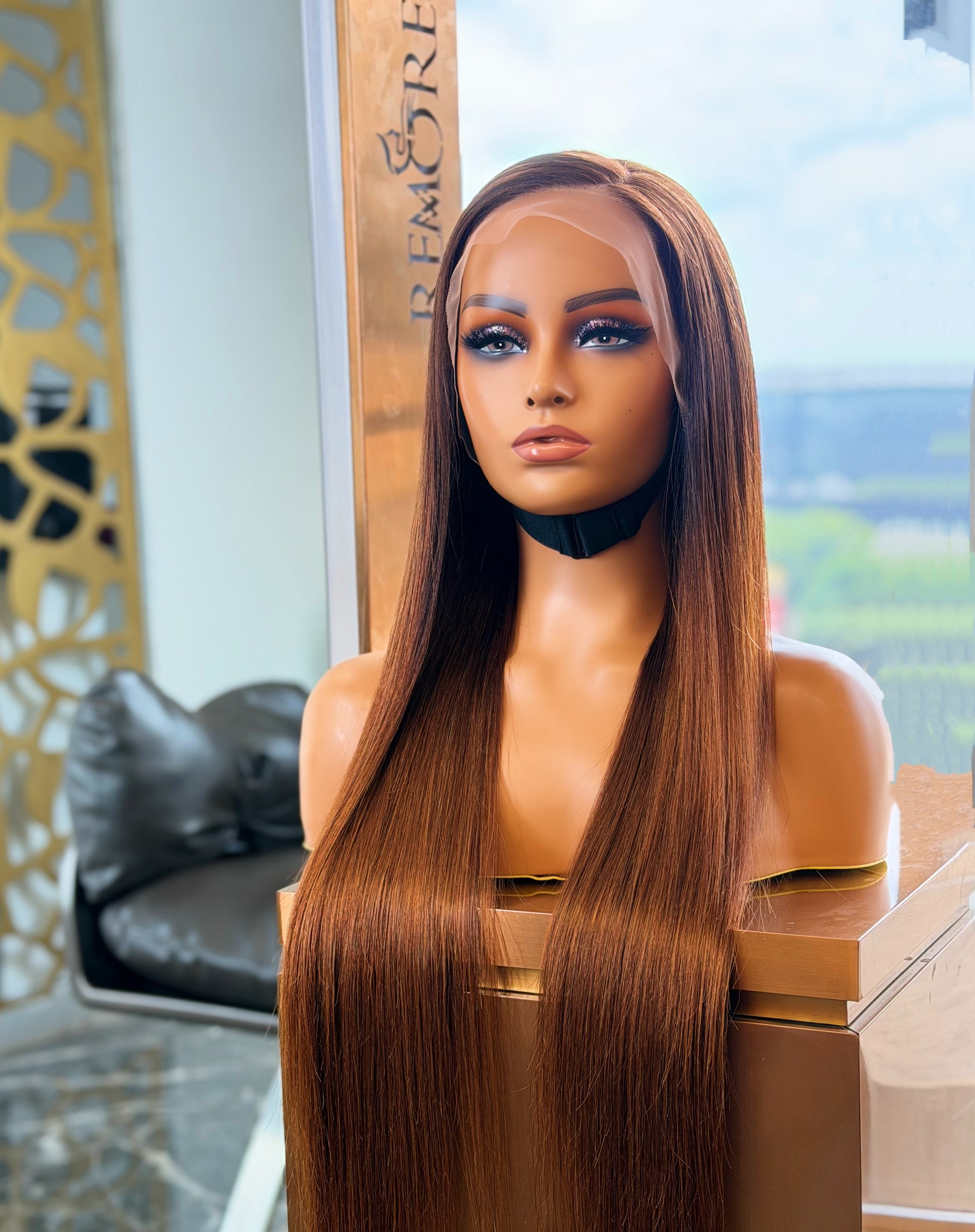 Raw Ombre Chocolate Brown Frontal Straight 28 Inch Wig