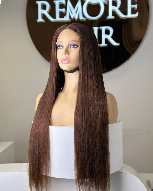 Glueless Dark Brown Peruvian Straight Wig Remorehair