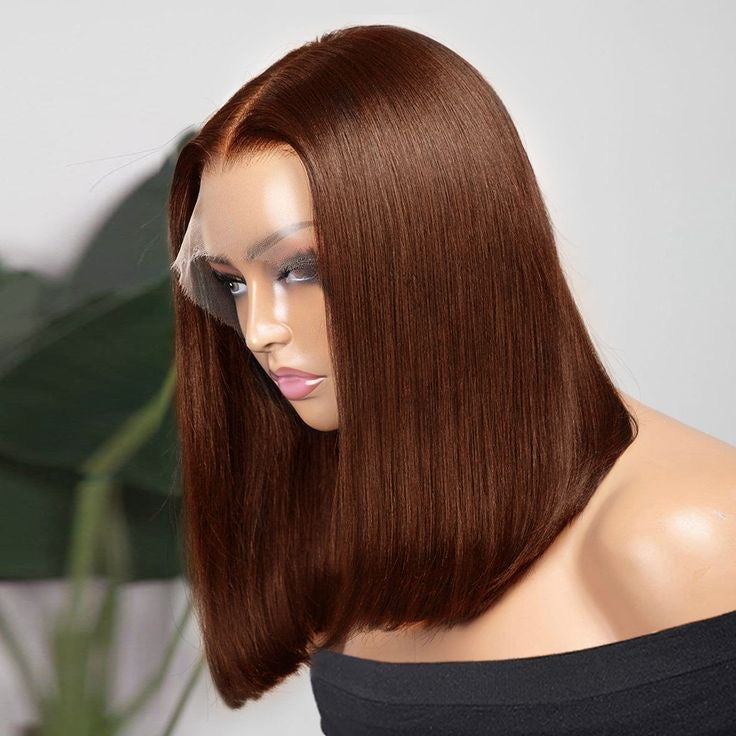 Chocolate Brown Double Drawn Lace Frontal Bob Wigs