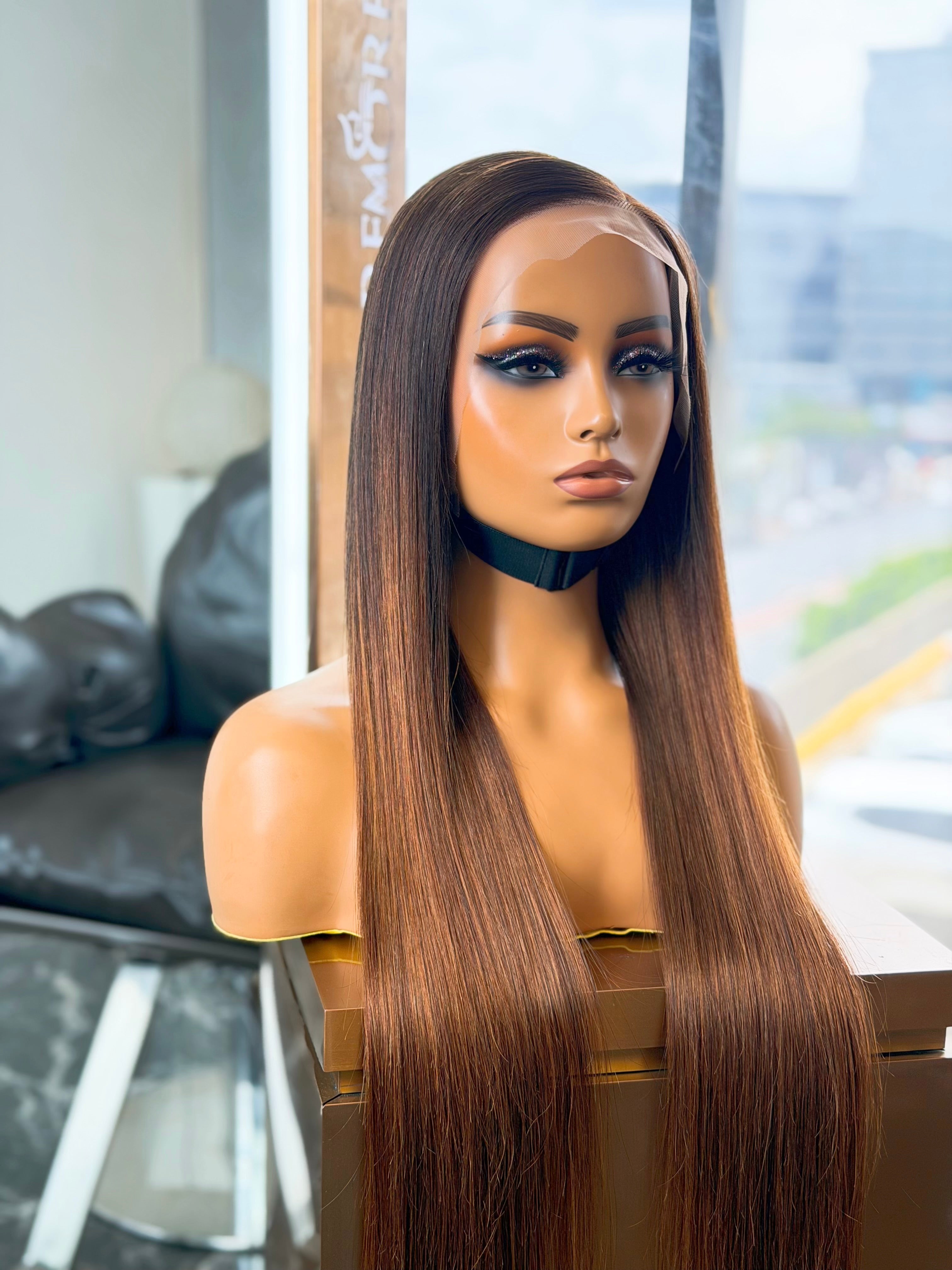 Raw Ombre Chocolate Brown Frontal Straight 28 Inch Wig