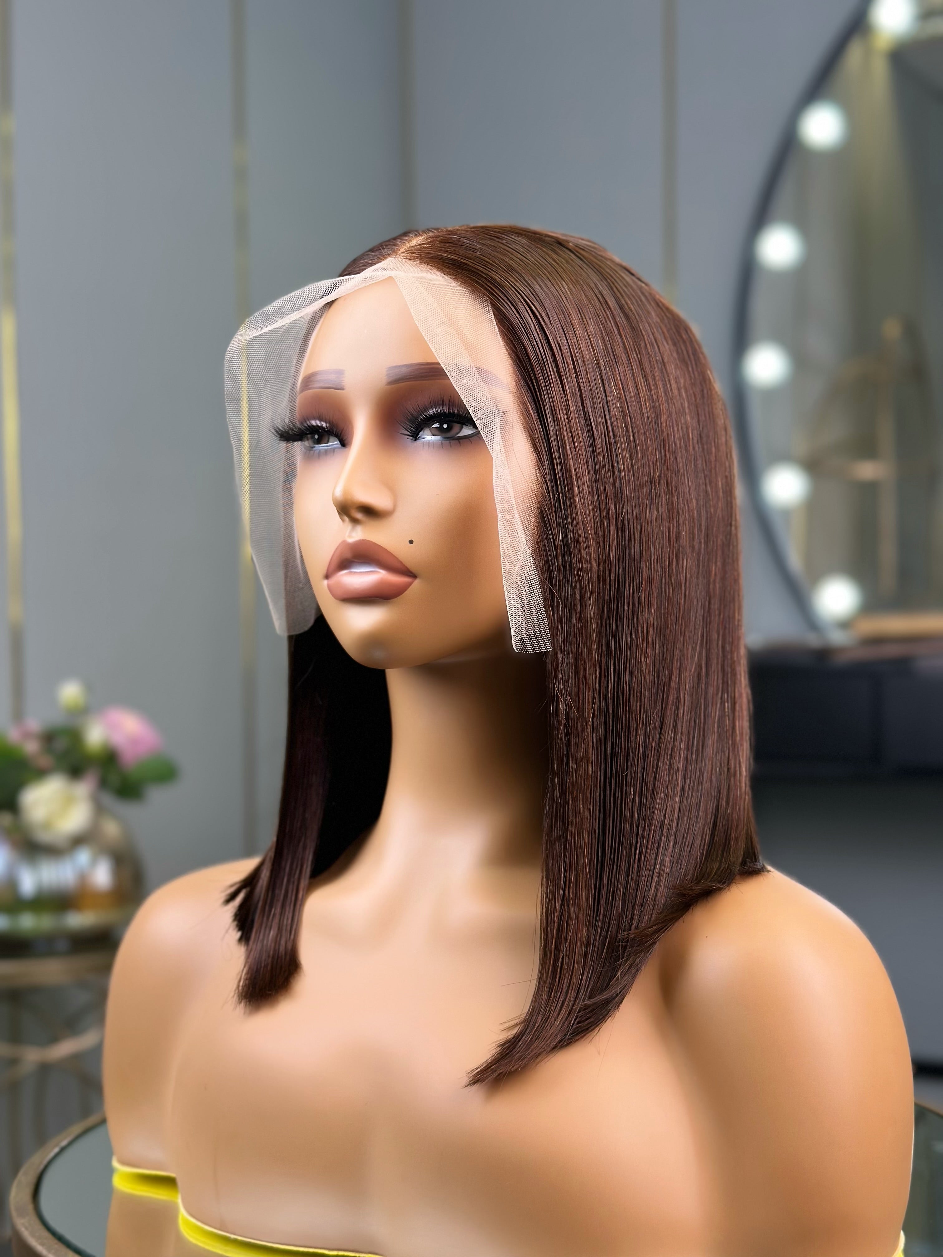 Chocolate Brown Double Drawn Lace Frontal Bob Wigs