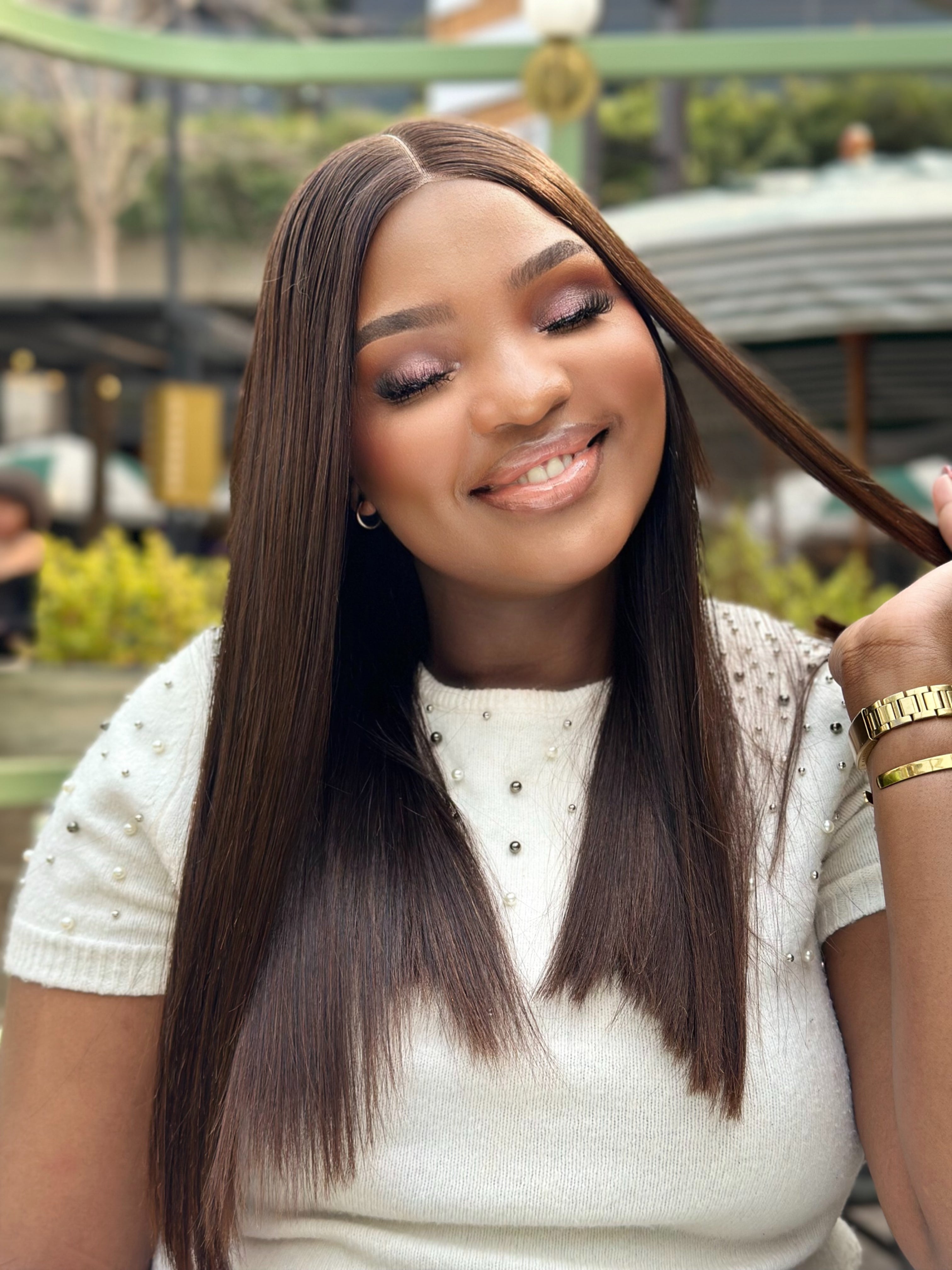 Vietnam Natural Brown Bone Straight Glue-less 16 18 20 Inch Wigs