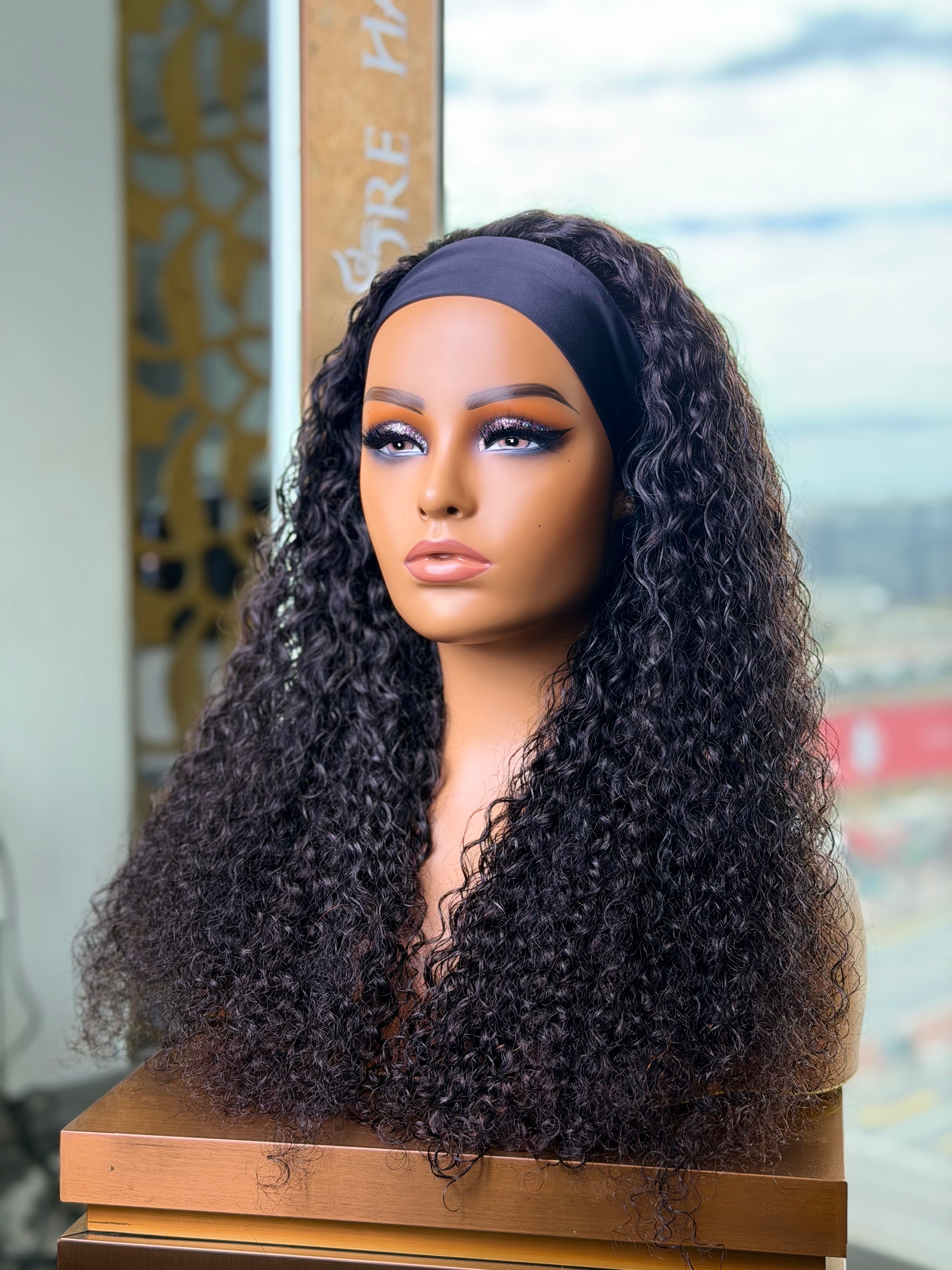 Headband Glueless Curly 22 Inch Wig