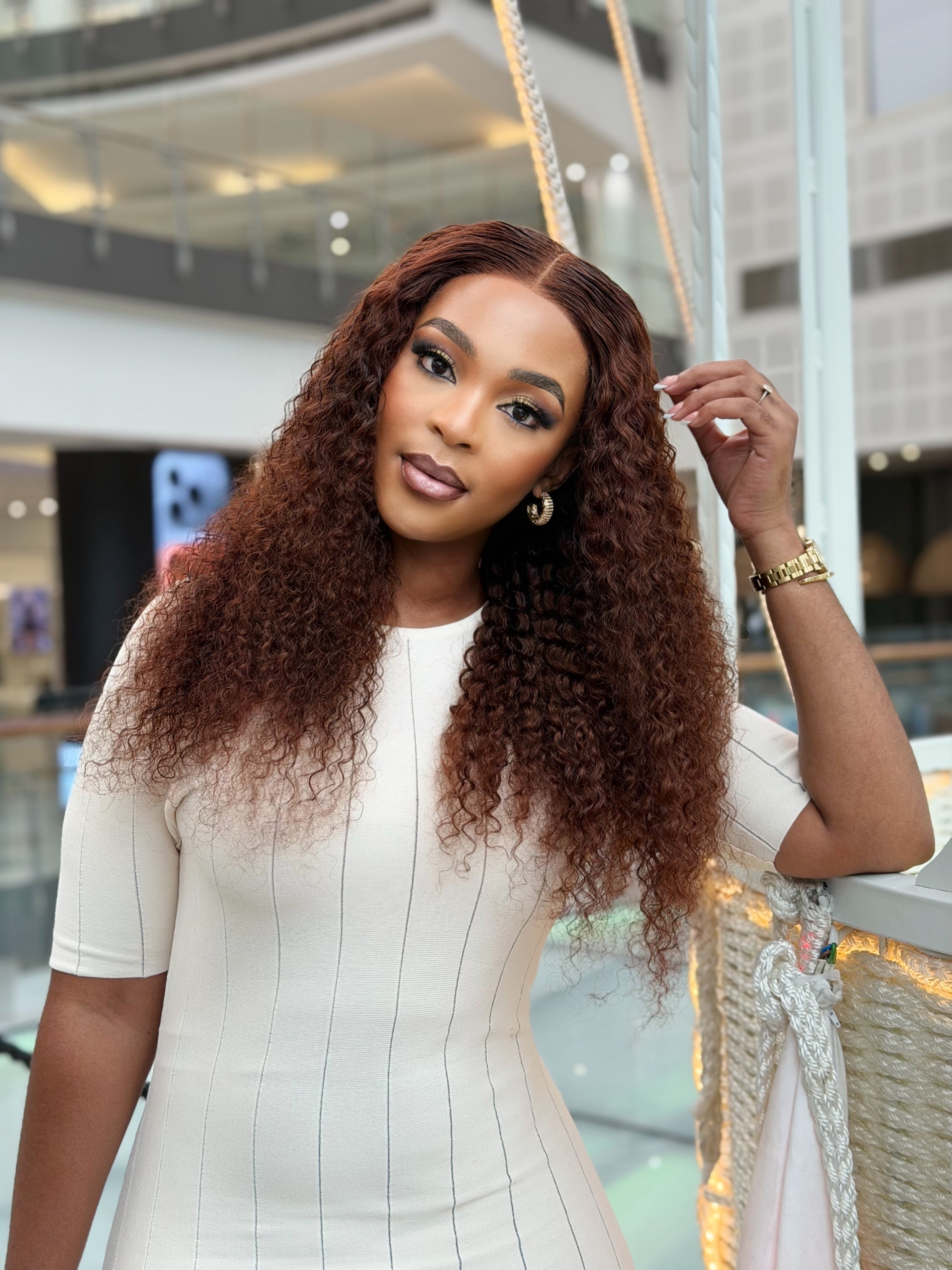 Double Drawn Brown Glueless Curly With 5 X 5 Lace 22 Inch Wig