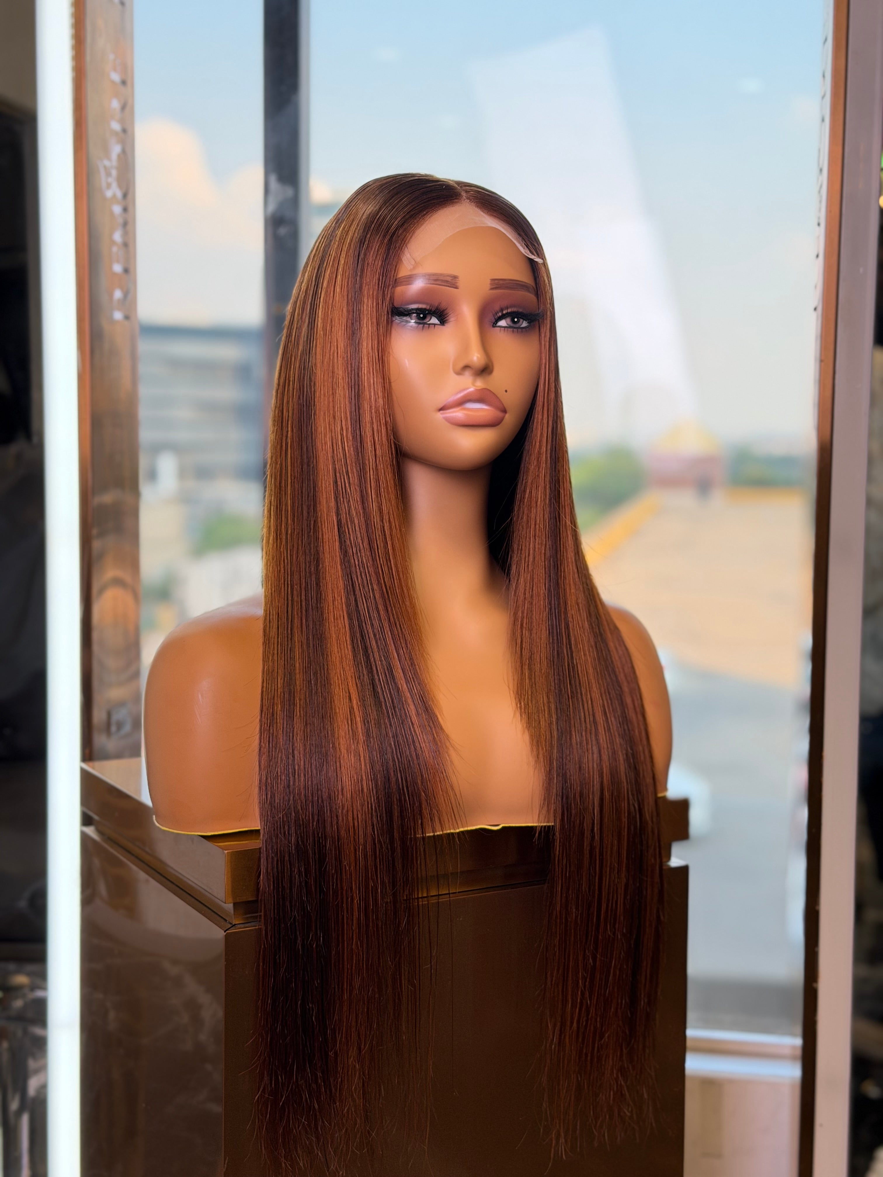 Glueless Highlight Brown Colour Straight 24 Inch Wig