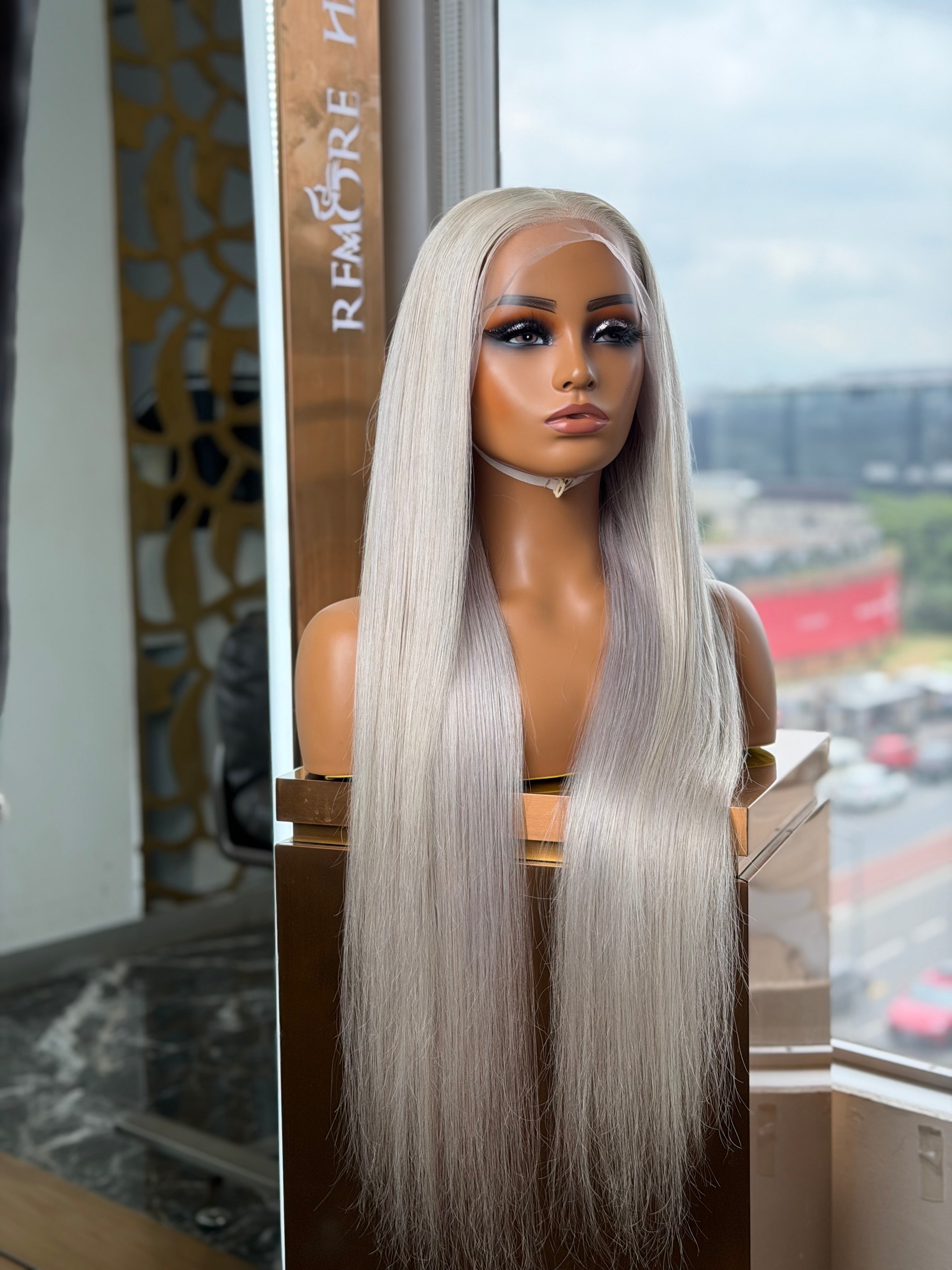 Grey Straight Full Frontal 30 Inch Wig