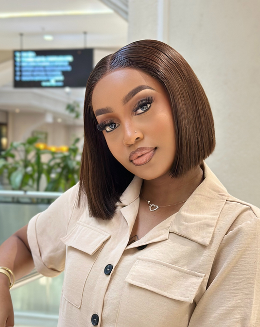 Double Drawn Chocolate Brown Glue-less 5 X 5 lace Bob Wigs Remorehair