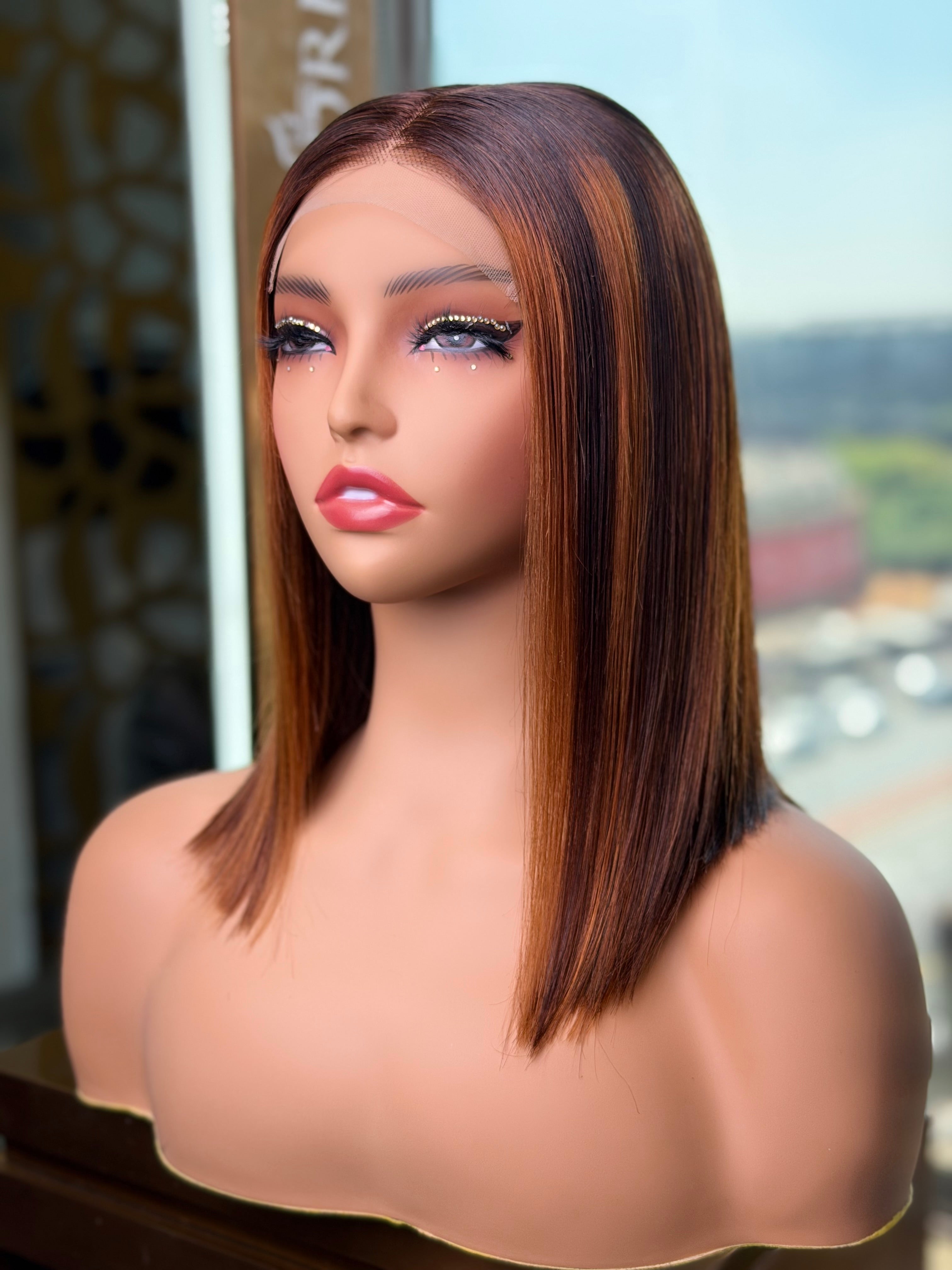 Wear And Go Highlight Brown Colour 10 Inch Bob Wig