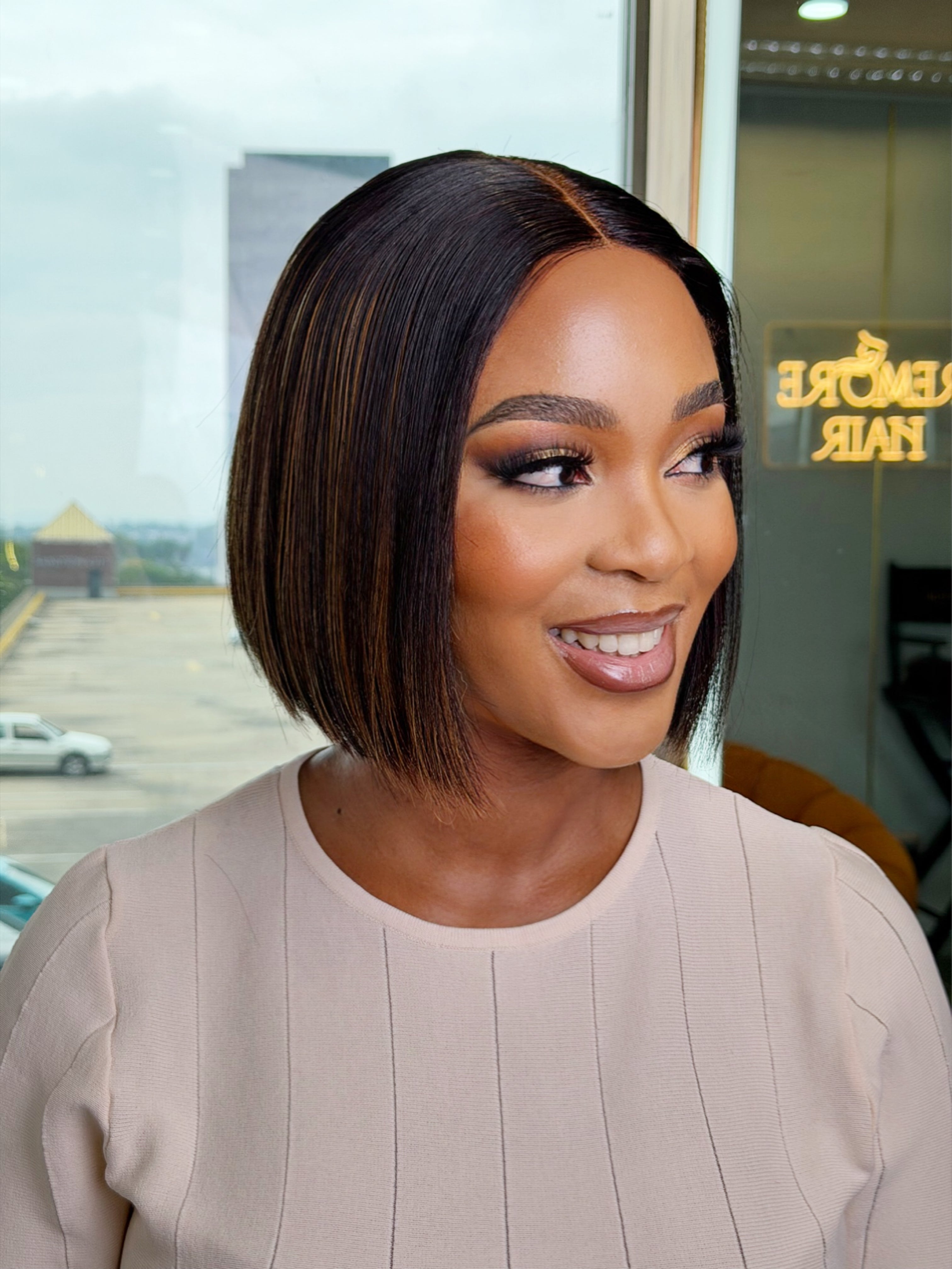 Double Drawn Blunt Cut Glueless Highlight 8 Inch Bob Wig