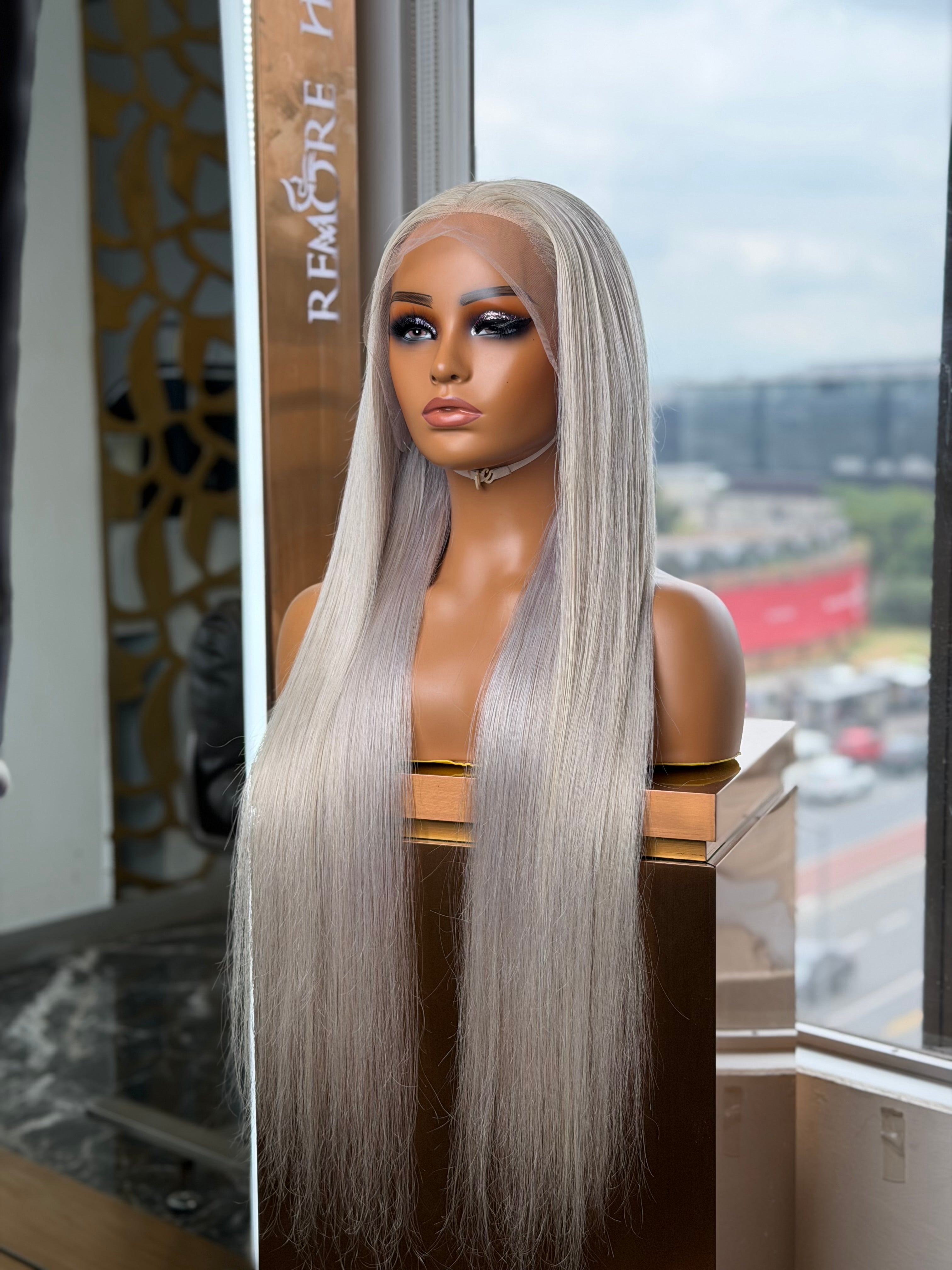 Grey Straight Full Frontal 30 Inch Wig