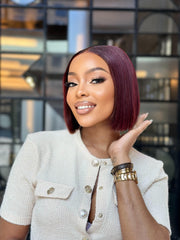 Sleek Burgundy Glueless 8 inch Bob Wig