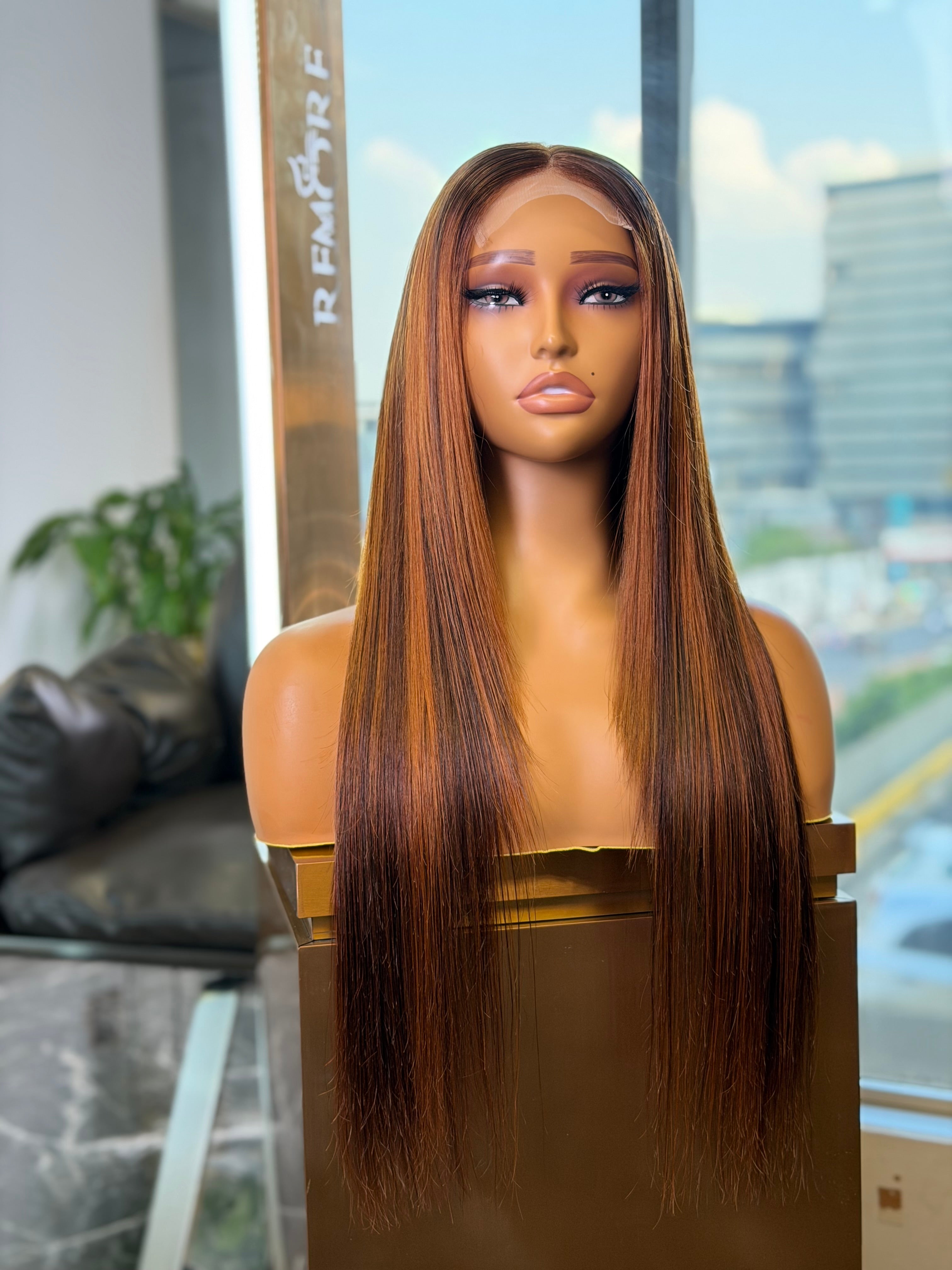 Glueless Highlight Brown Colour Straight 24 Inch Wig