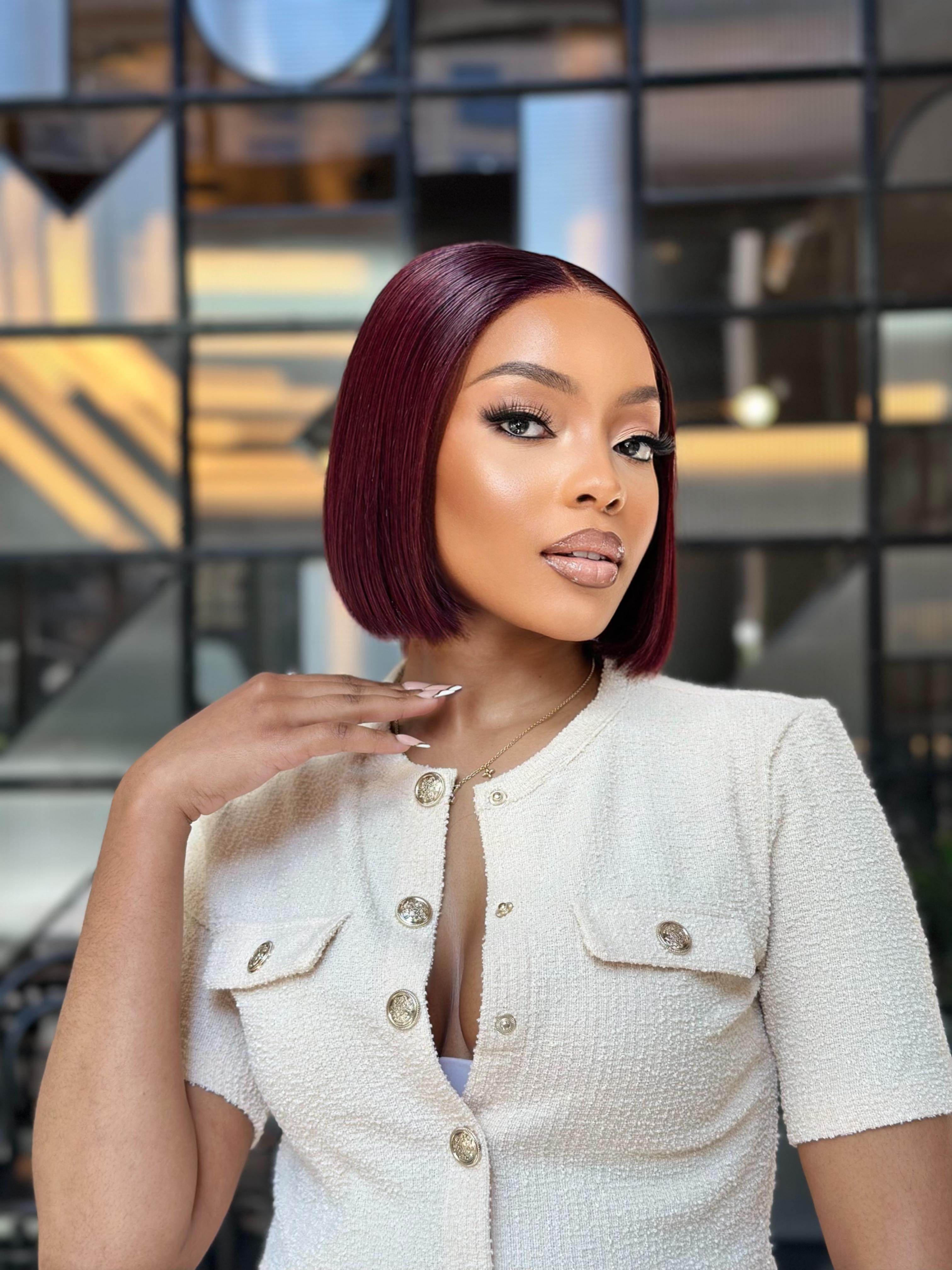 Sleek Burgundy Glueless 8 inch Bob Wig
