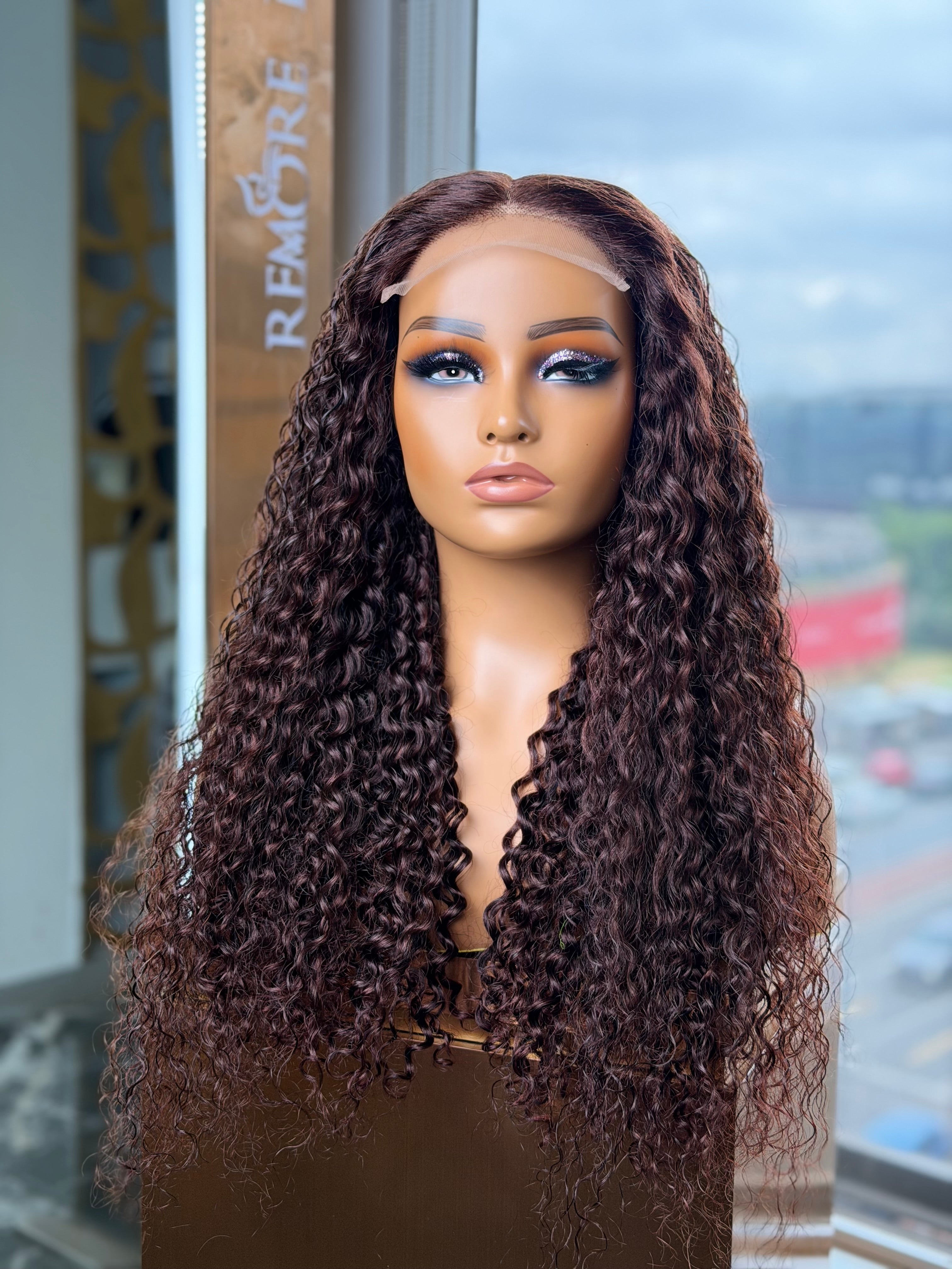 Double Drawn Brown Glueless Water Curly 24 Inch