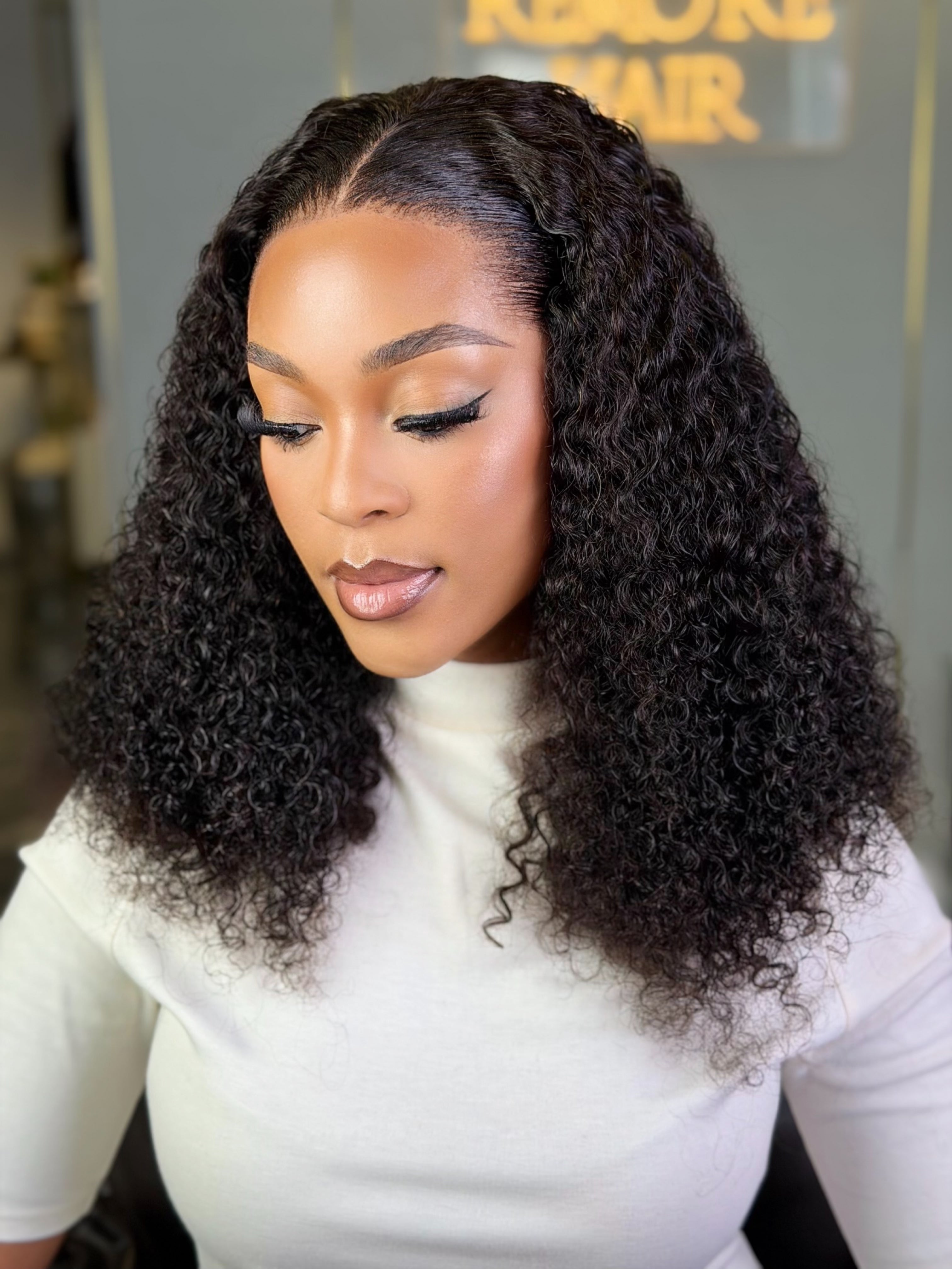 Front HD Closure Spanish Curly 20 Inch Wig