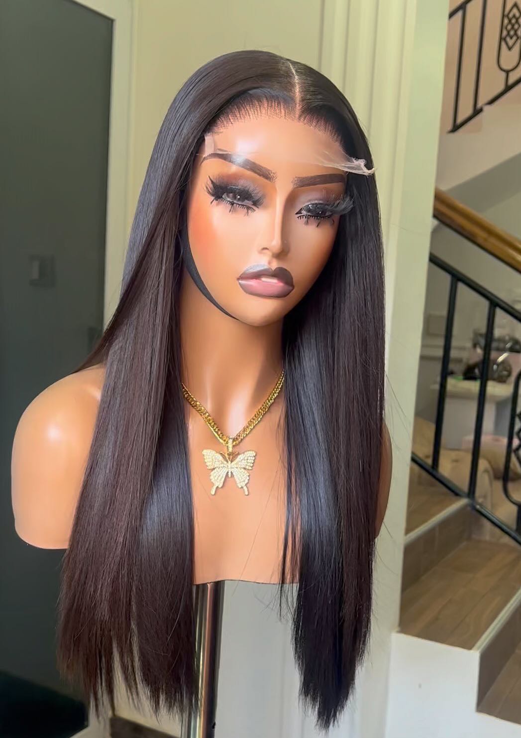 Vietnam Natural Brown Bone Straight Glue-less 16 18 20 Inch Wigs