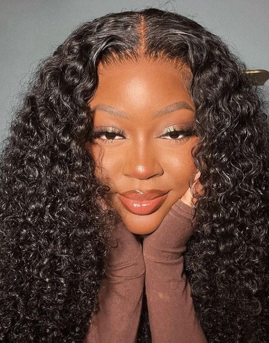 5x5 lace curly human hair wig front view