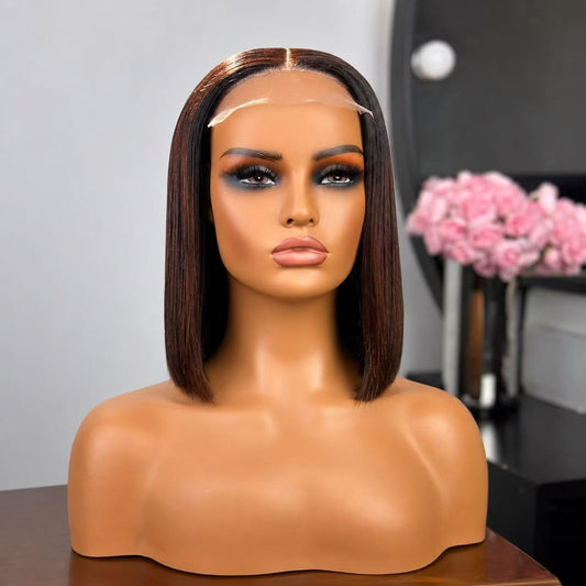 Vietnamese Glueless Ombre Brown Bone Straight Wig 10 Inch
