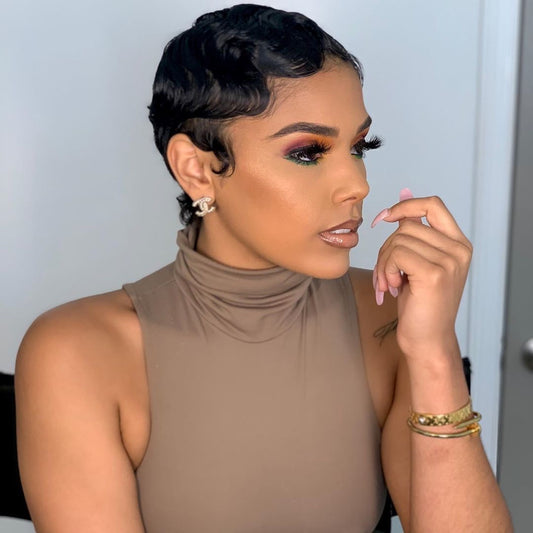 Finger Wave Side Part Pixie Cut Wig Remorehair