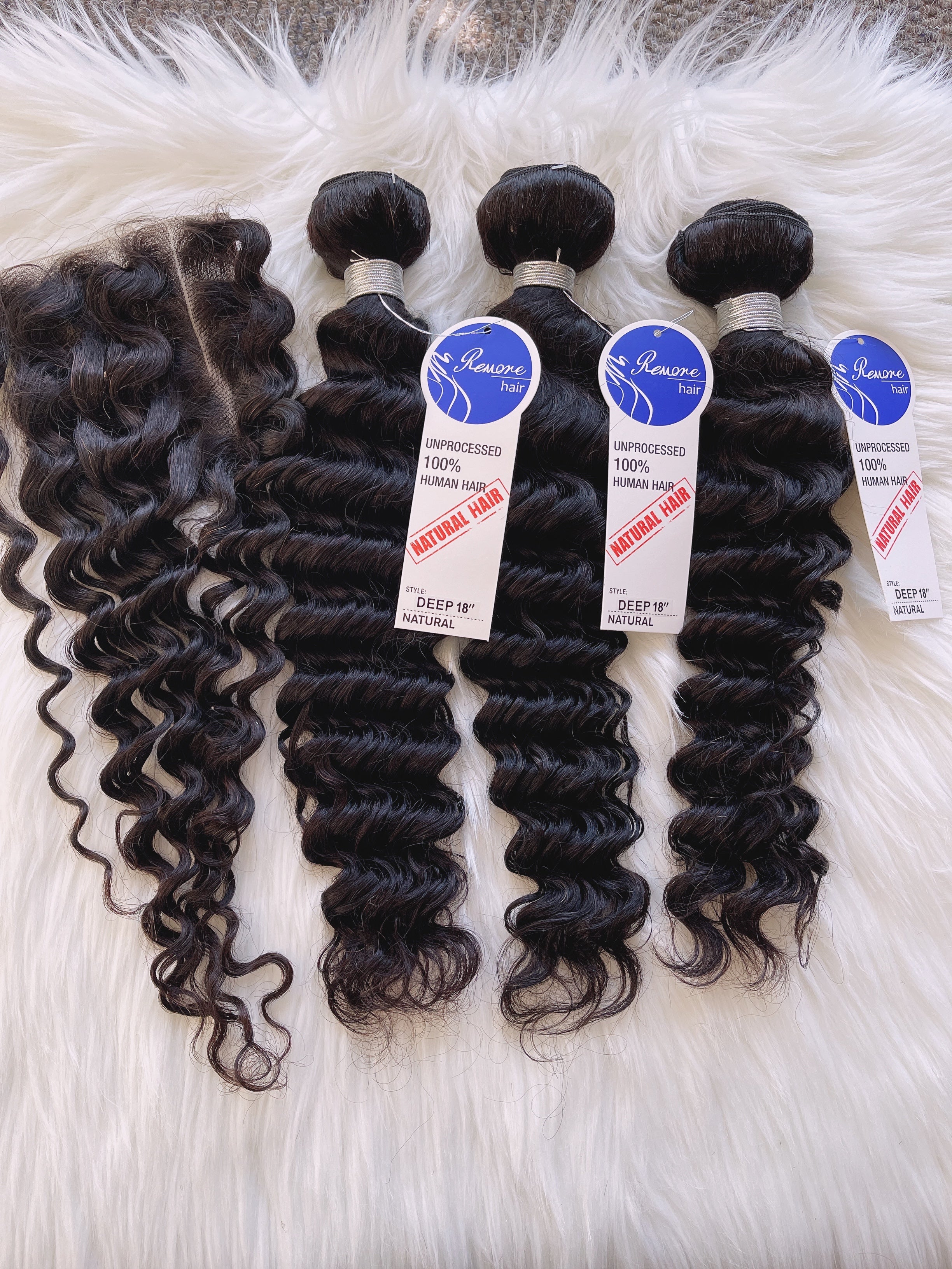 Deep Curly 3 bundles with 4x4 Closure Wig Remorehair